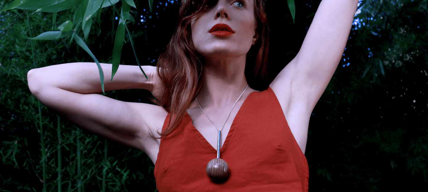 statement contemporary necklace with wood and silver by silverwood