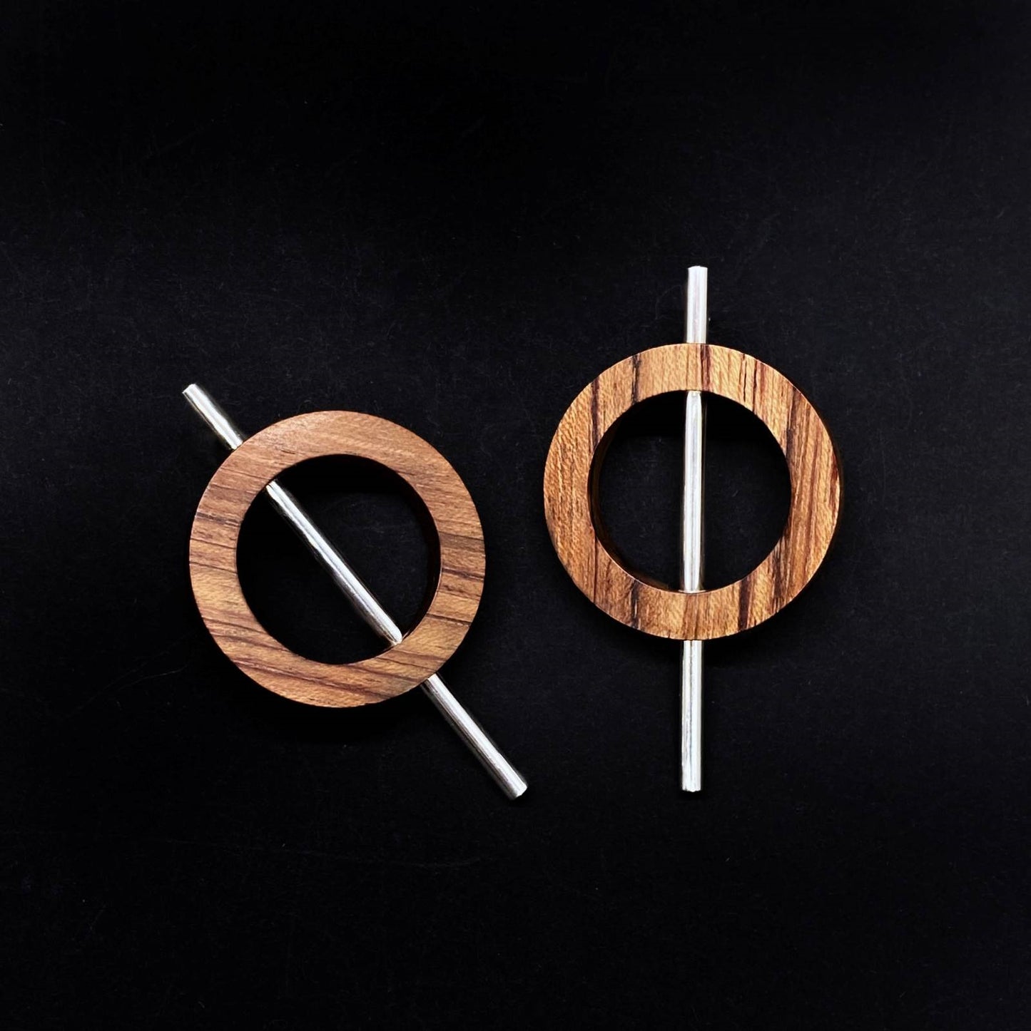 Iris wood Circle & Silver Tube Earrings handmade Silverwood Jewellery