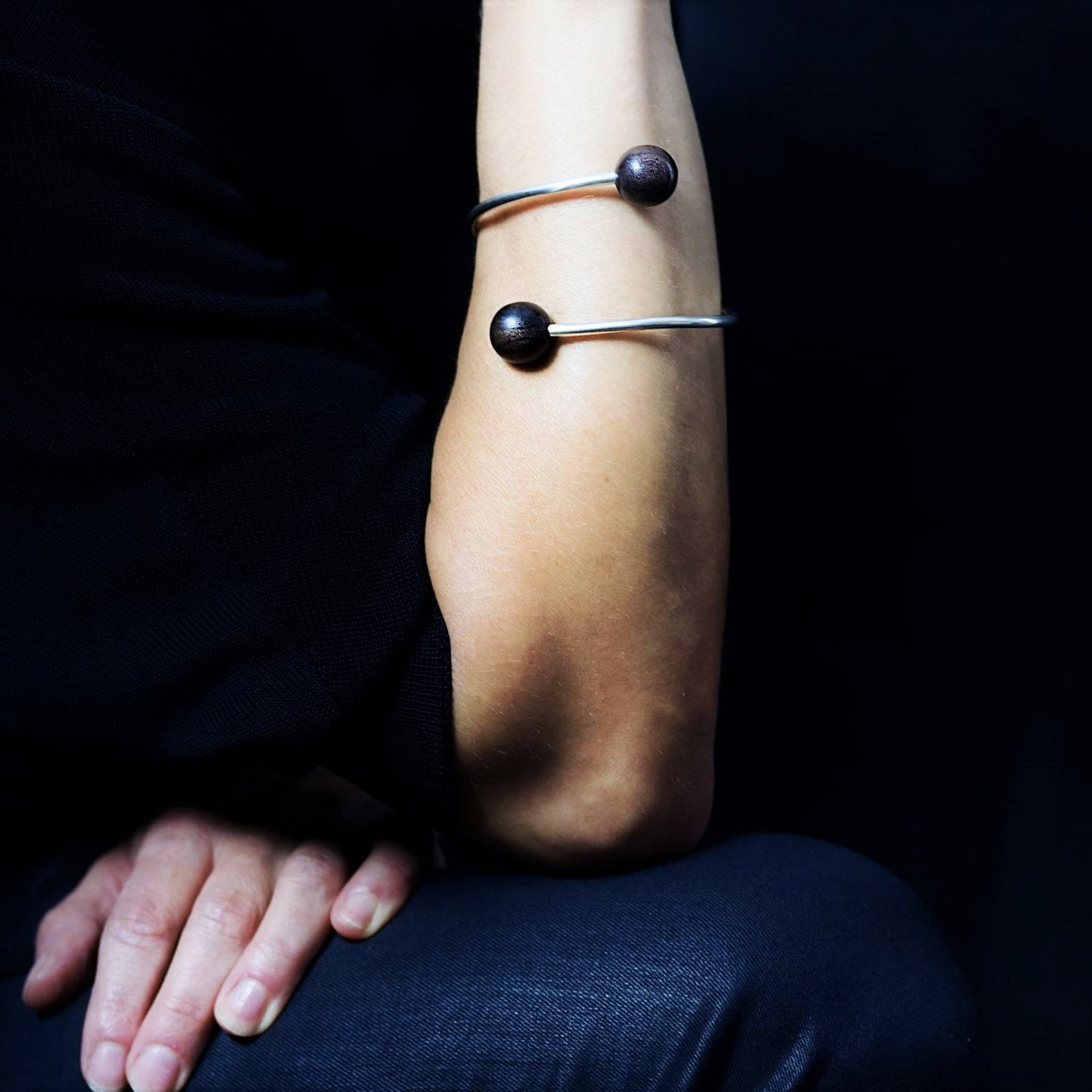 Lana Double Bead Twisted Torque Bangle - Silverwood Jewellery