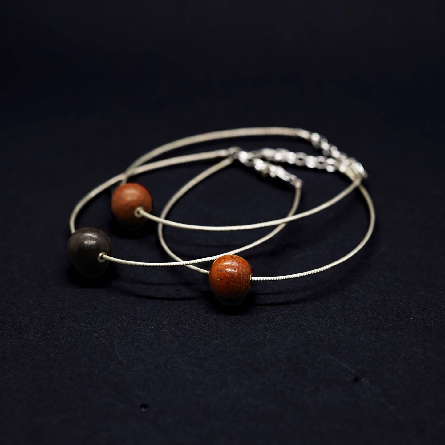 Lana wood Bead on Silver Cable Bracelet Unisex  in 3 colours by Silverwood Jewellery