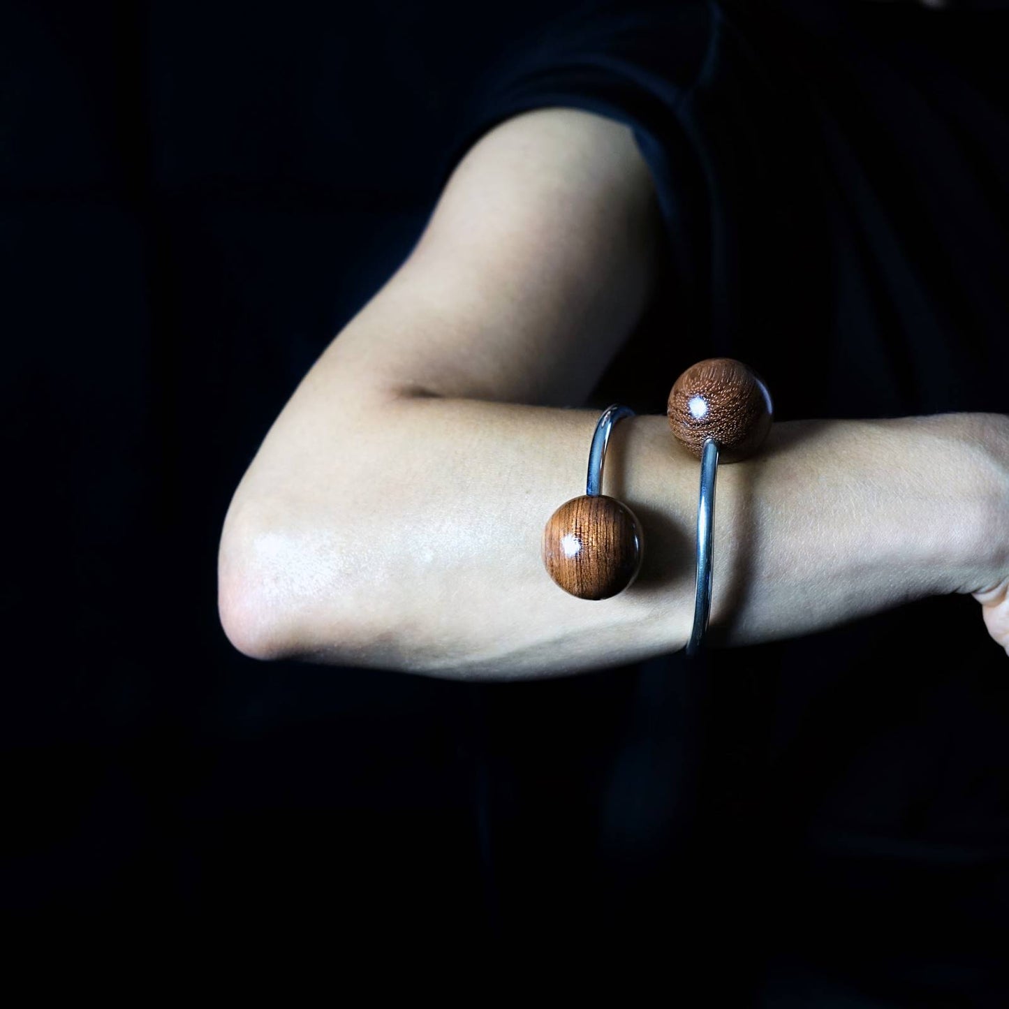 Gaia Doube Sphere Twisted Torque Bangle - Silverwood Jewellery