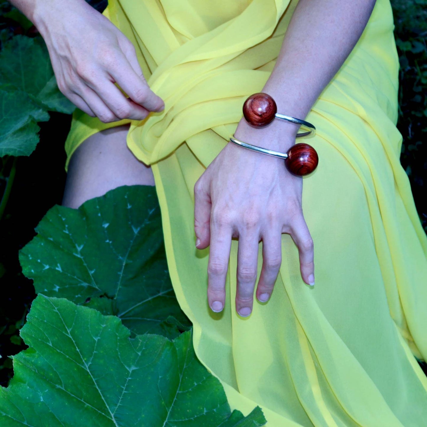Gaia Doube Sphere Twisted Torque Bangle - Silverwood Jewellery