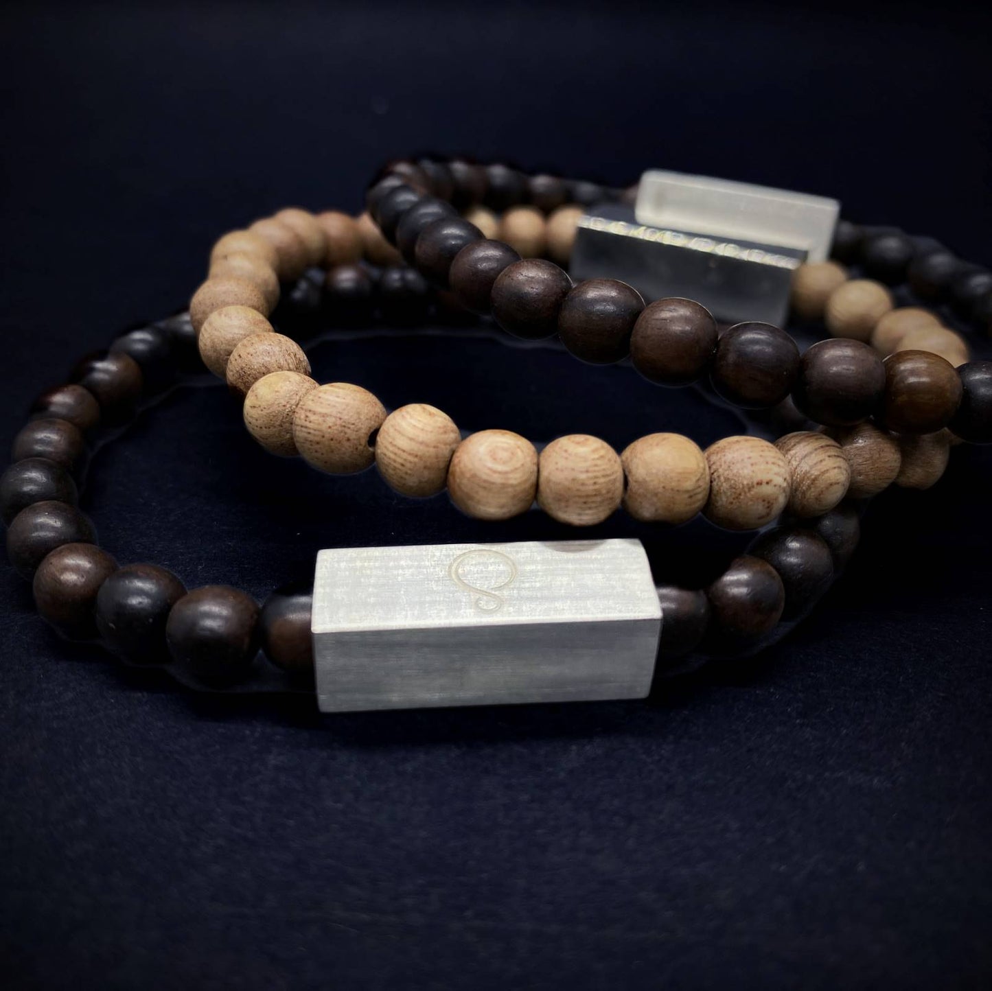 Brier Silver Block and Bead unisex bracelet black and light beads by Silverwood Jewellery