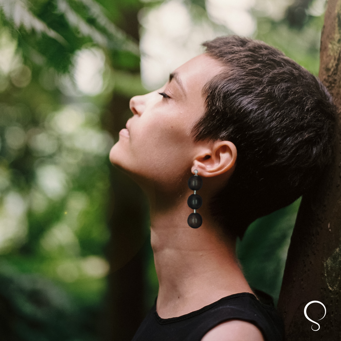 lana triple black wood bead long drop earrings from Silveerwood
