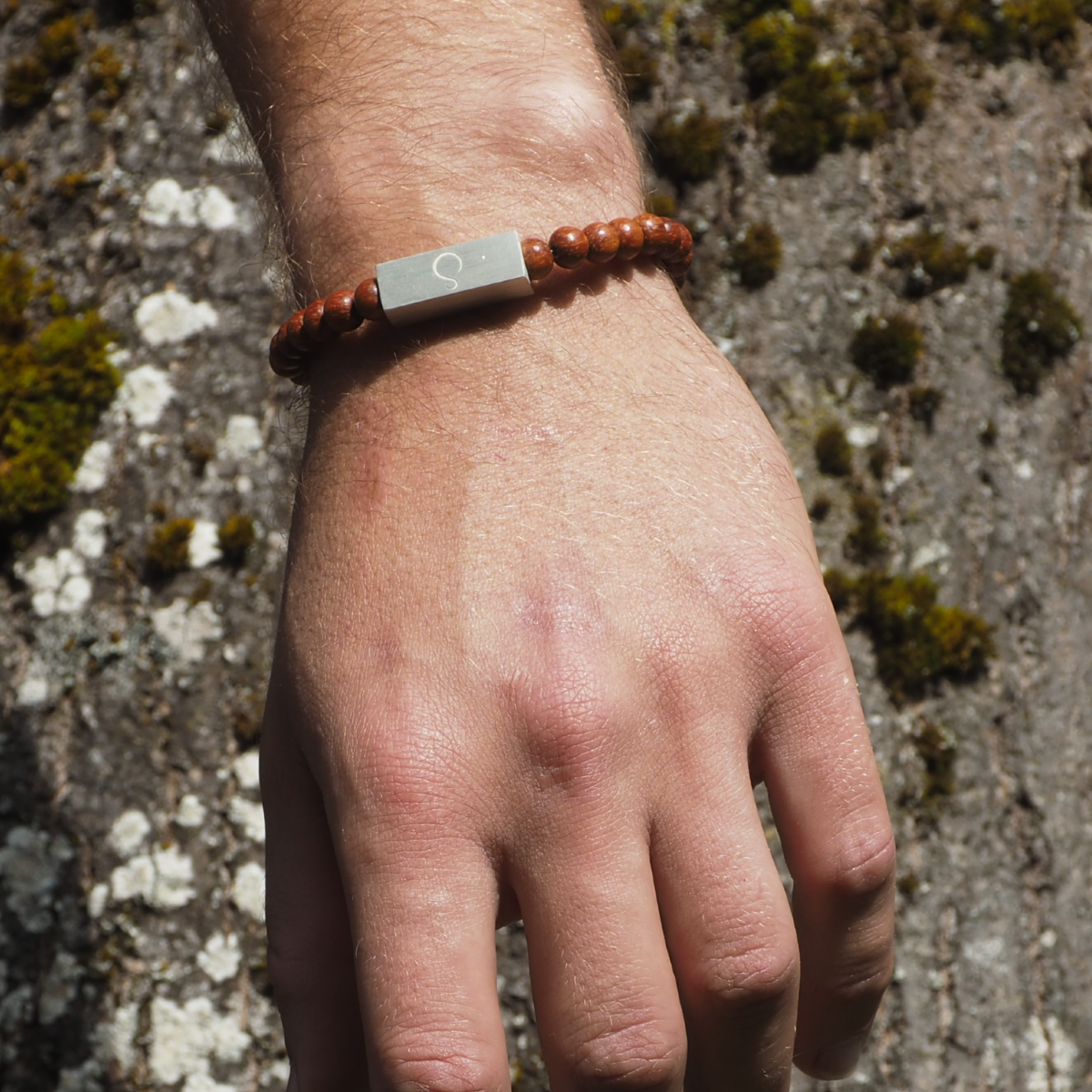 Brier Silver Block and Bead Unisex Bracelet - Red - Silverwood Jewellery