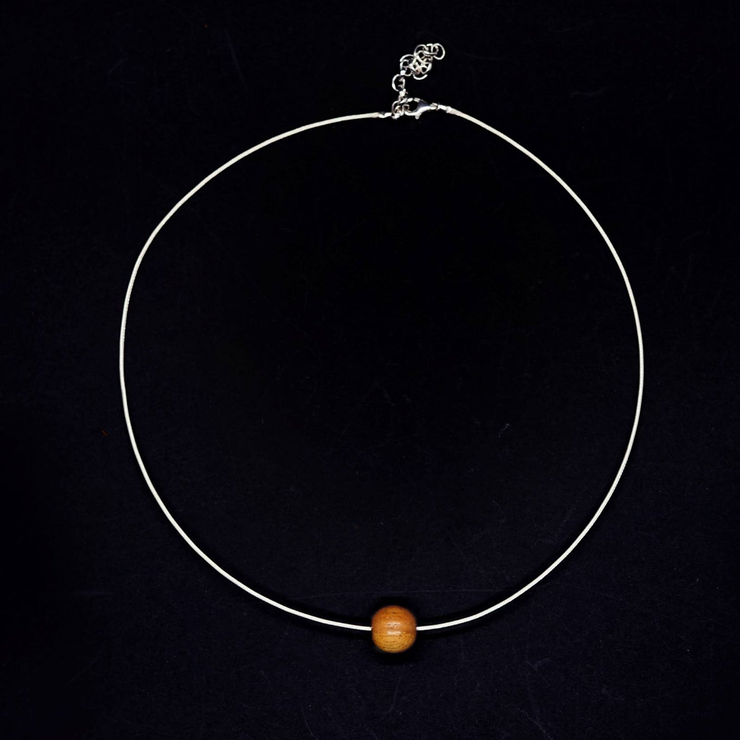 simple silver statement necklace with red wood bead by silverwood jewellery