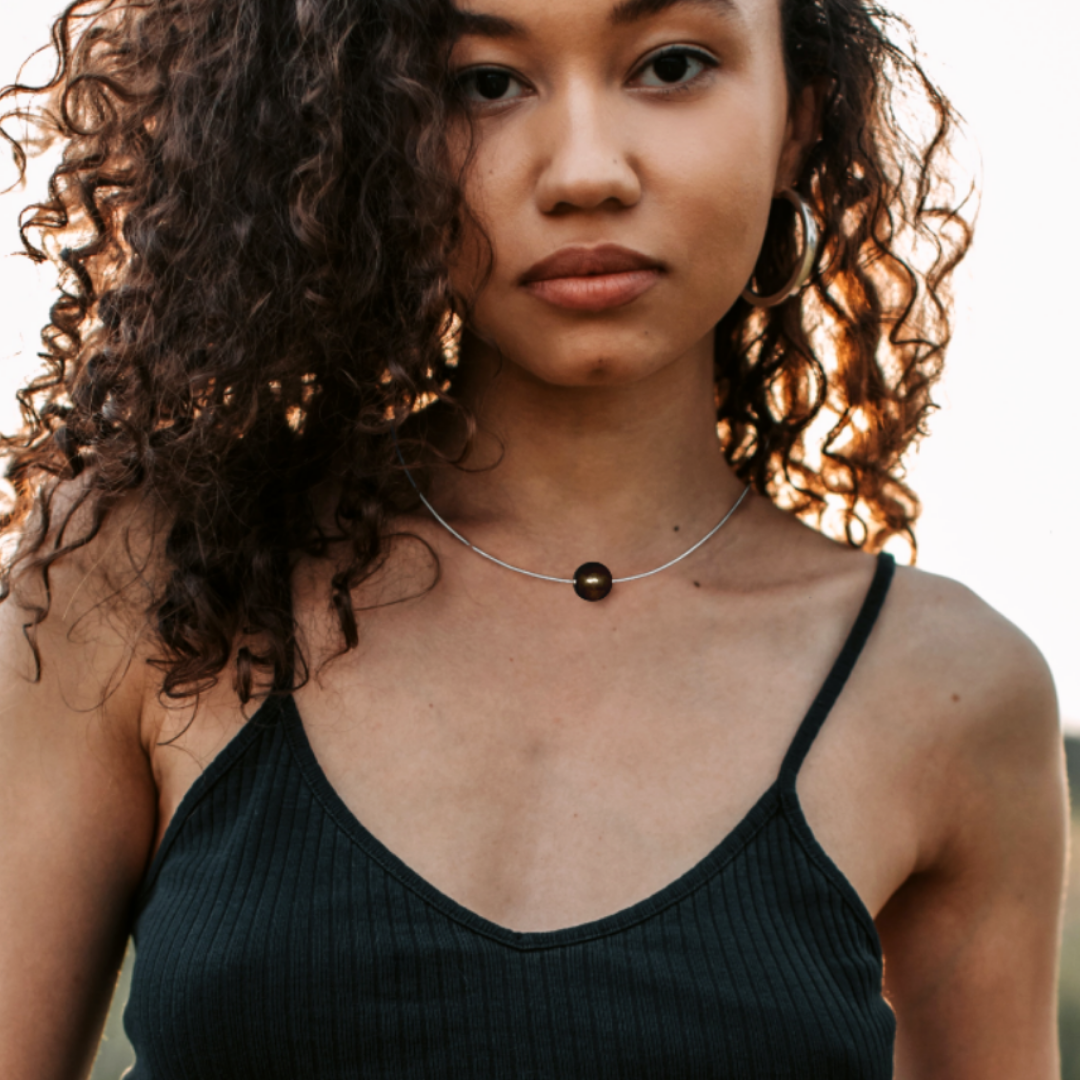 lana silver bead necklace with black wood bead by silverwood jewellery