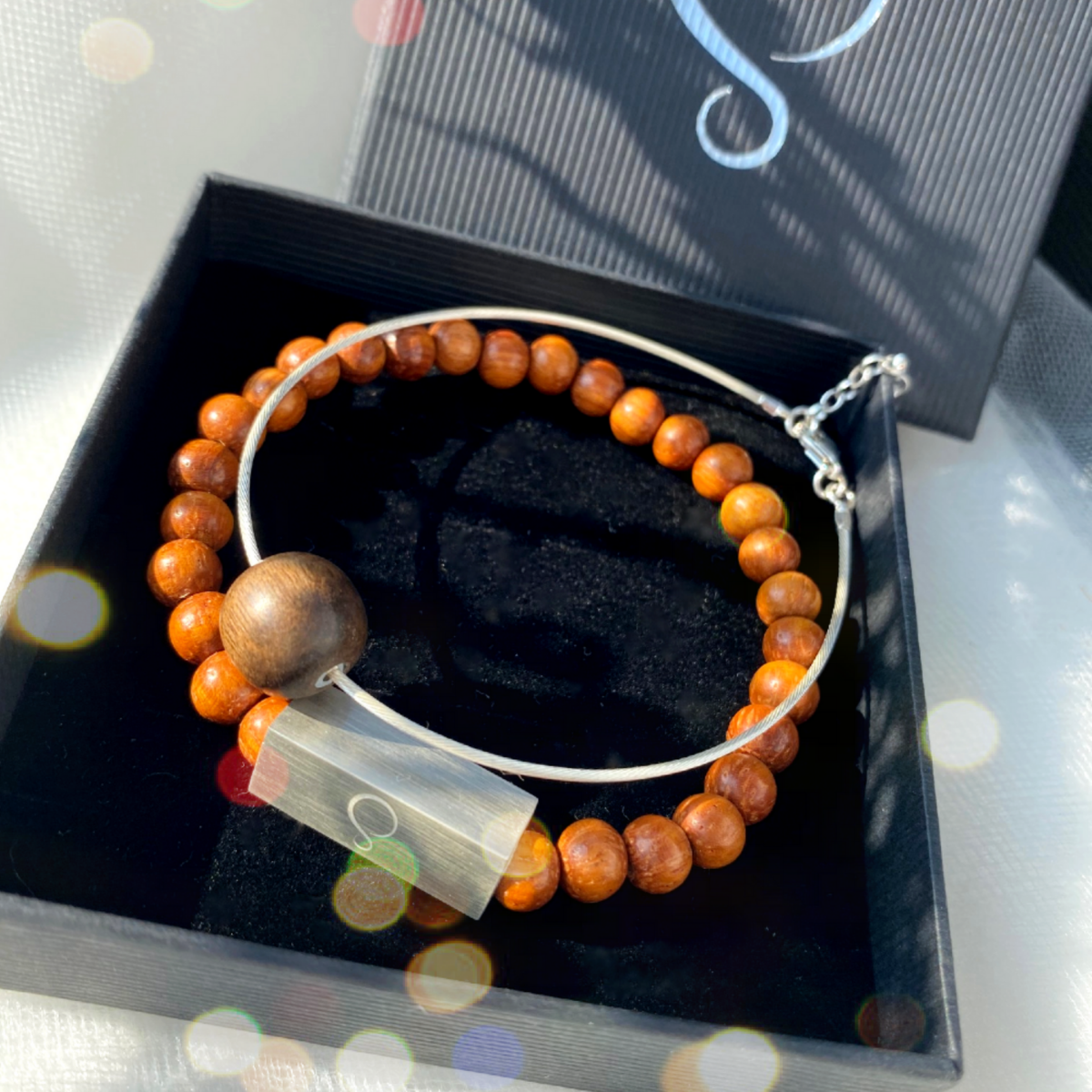 Brier Silver Block and Bead Unisex Bracelet - Red - Silverwood Jewellery