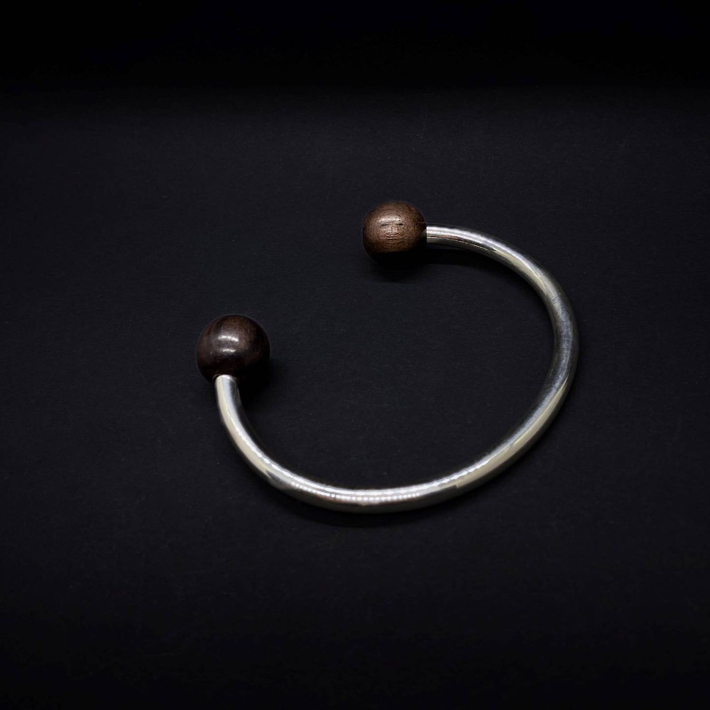 Brier Double Bead Torque Bangle unisex wood and silver by Silverwood Jewellery