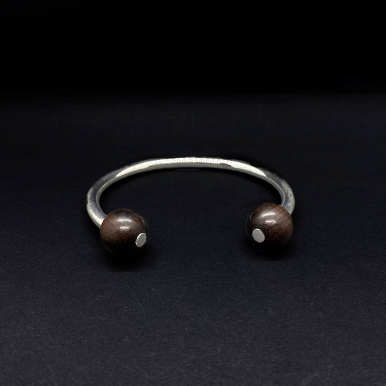 Double bead torque bangle front view for men Silverwood Jewellery