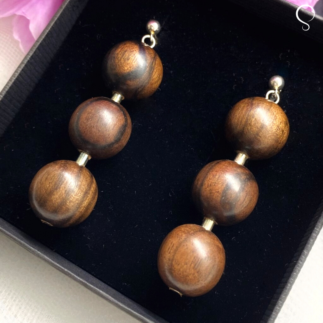 Lana Triple Bead & Silver Tube Earrings - Silverwood Jewellery