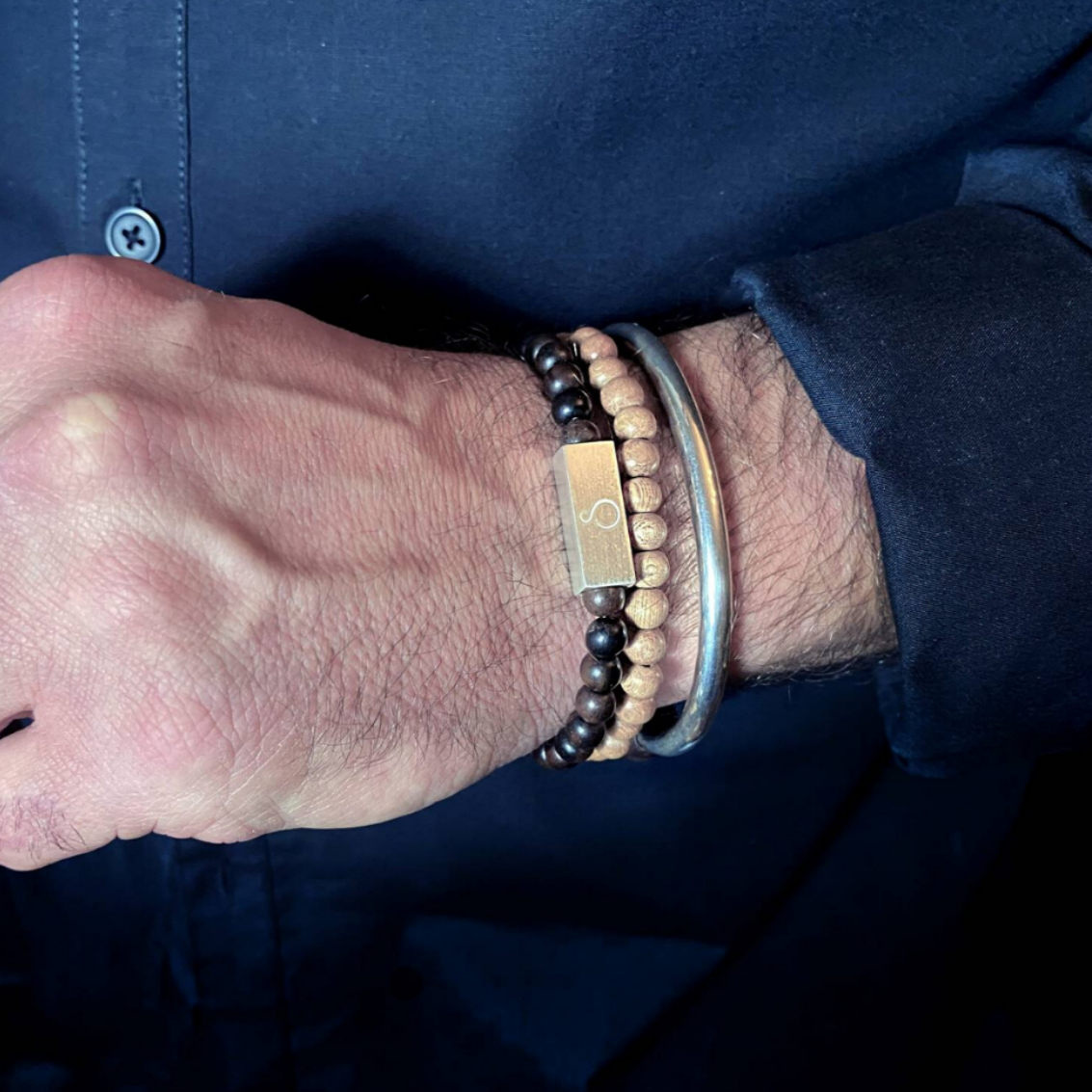 silverandwoodbraceletmensstackingjewelleryunisexjewellery