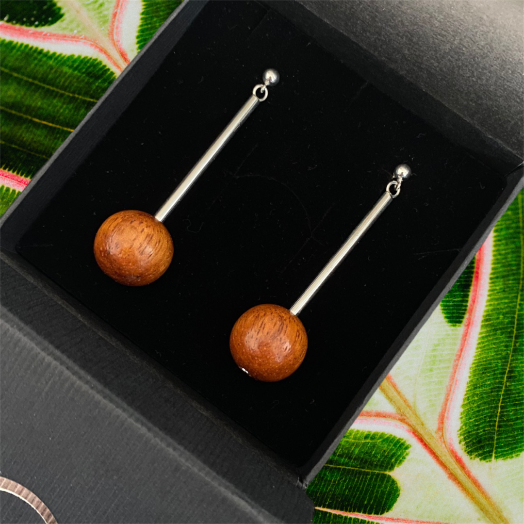wood and silver drop earrings handcrafted jewellery by silverwood