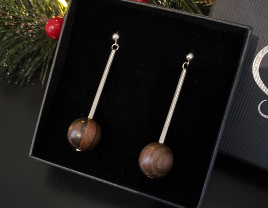 gorgeous drop earrings black wood christmas jewellery gift by silverwood