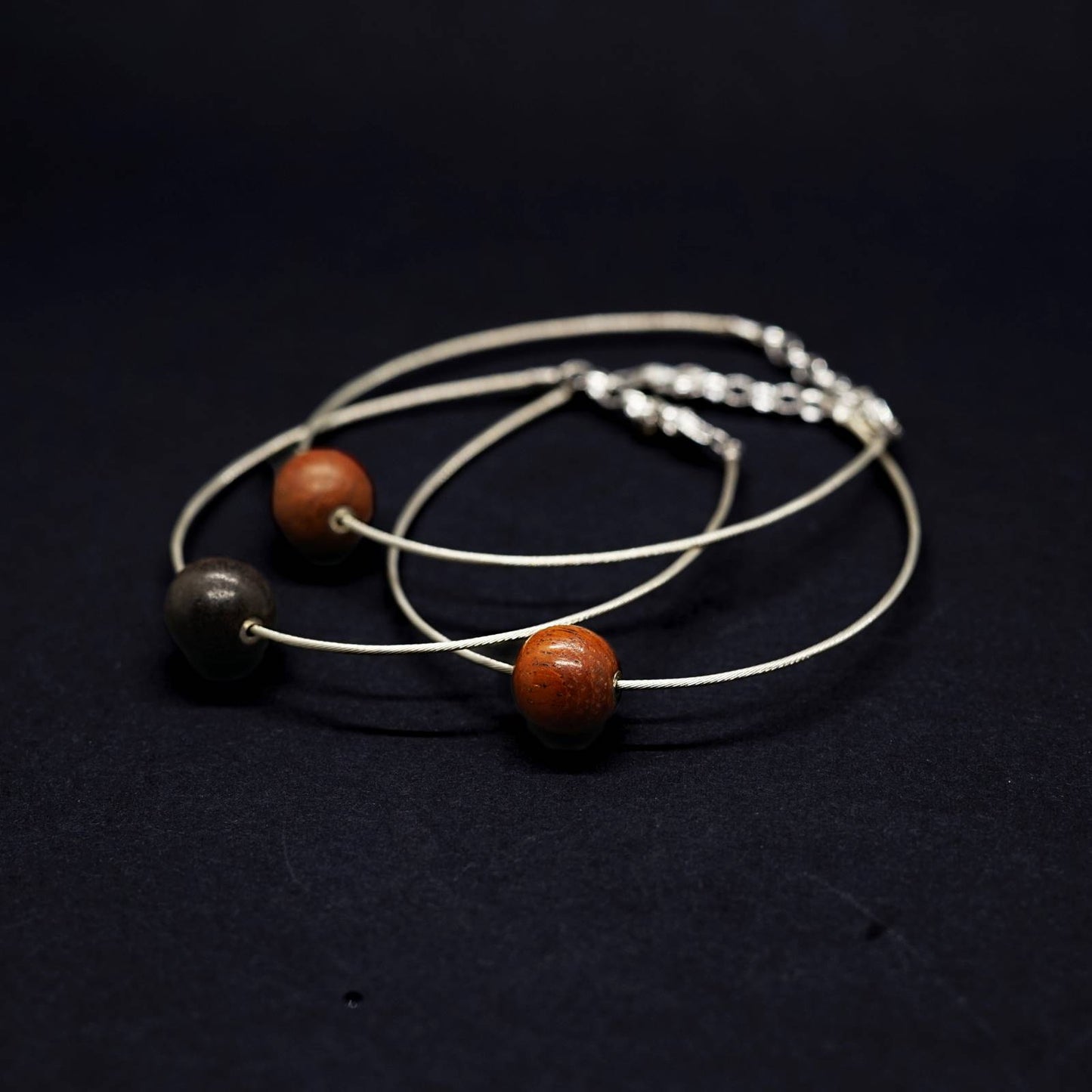 Load image into Gallery viewer, Lana wood Bead on Silver Cable Bracelet Unisex  in 3 colours by Silverwood Jewellery
