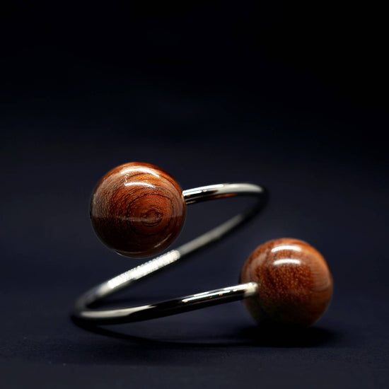 Gaia Doube Sphere Twisted Torque Bangle - Silverwood Jewellery