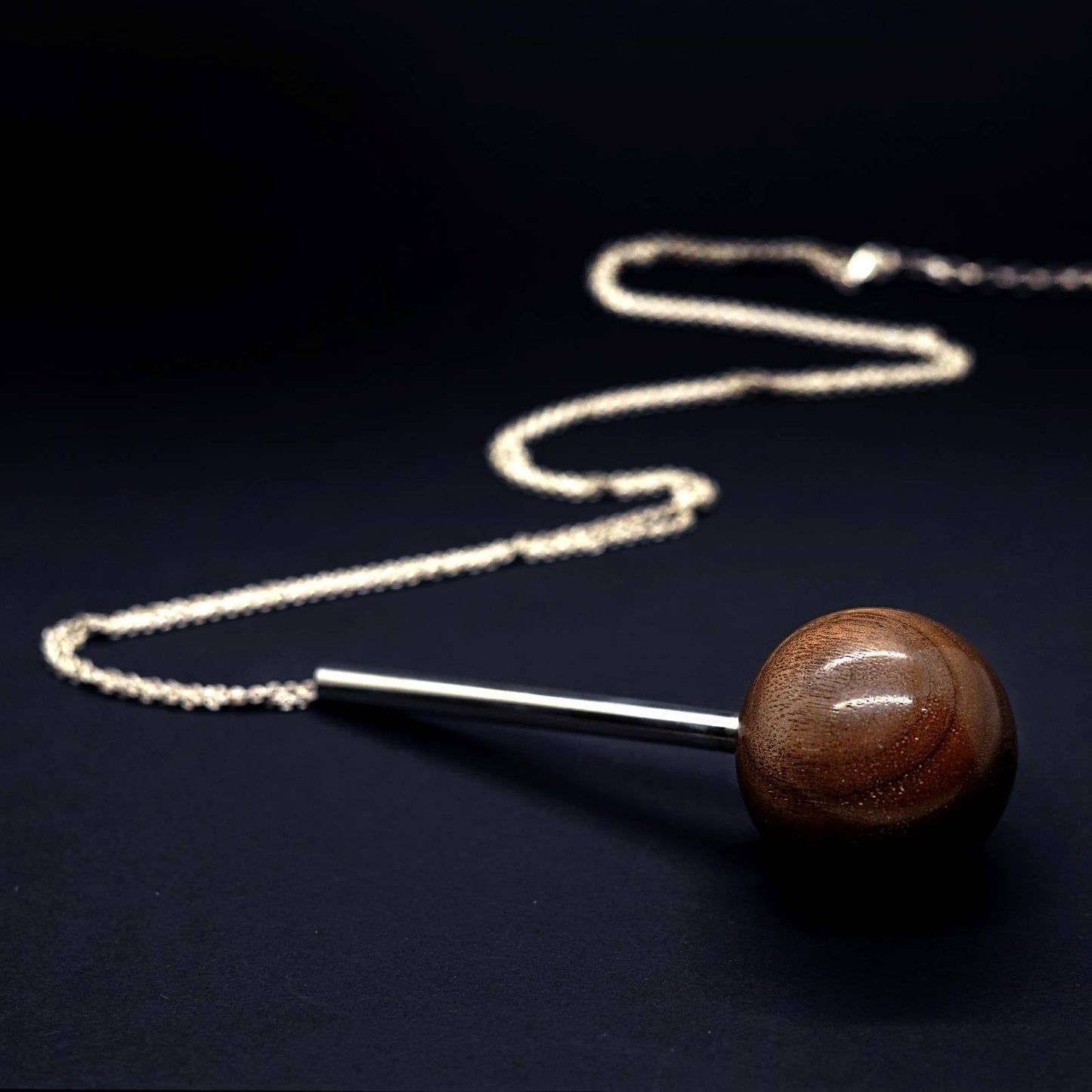 Load image into Gallery viewer, Gaia Large Sphere &amp;amp; Silver Tube  Necklace - Long - Silverwood Jewellery
