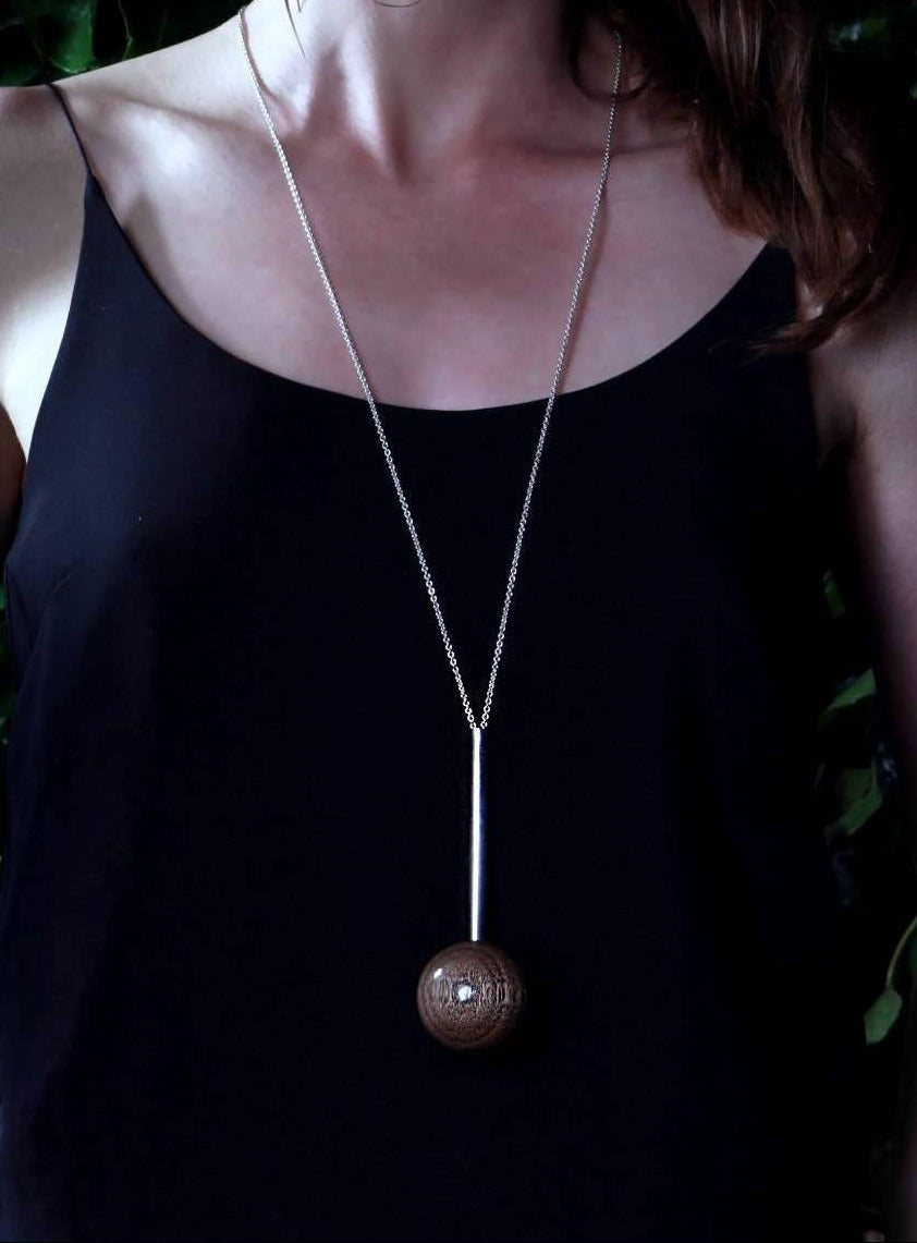 Gaia Large Sphere & Silver Tube  Necklace - Long - Silverwood Jewellery