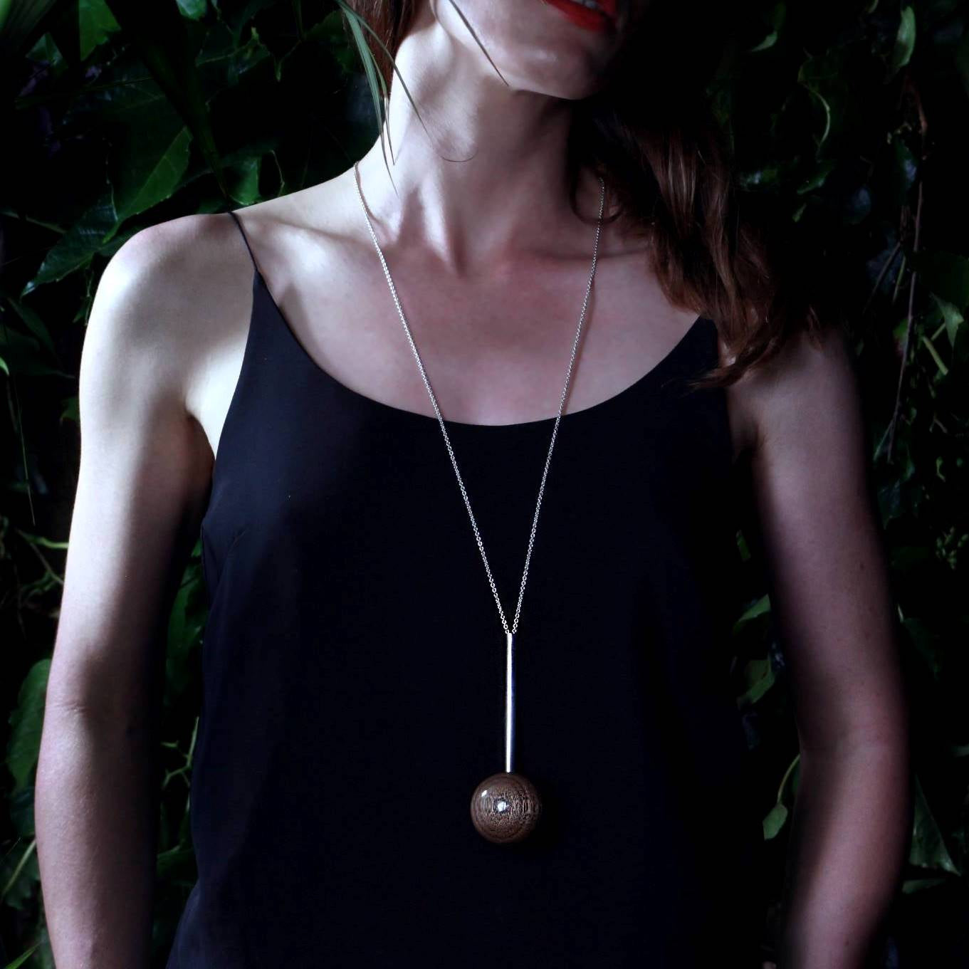 Load image into Gallery viewer, Gaia Large Sphere &amp;amp; Silver Tube  Necklace - Long - Silverwood Jewellery
