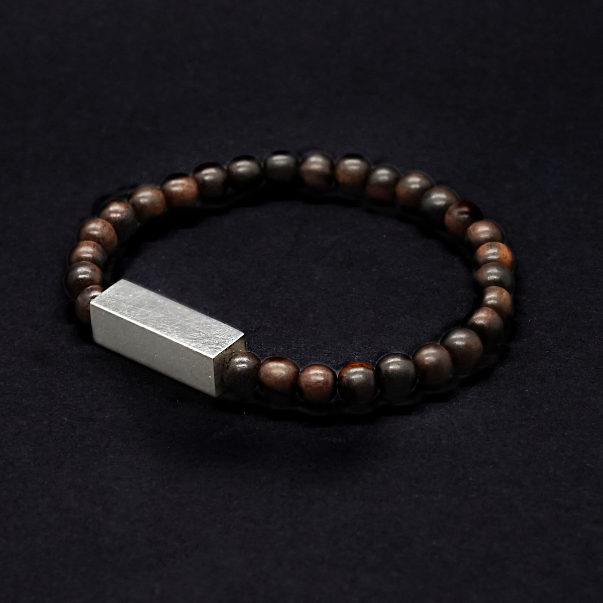 Brier Silver Block and Bead Unisex Bracelet - Black - Silverwood Jewellery